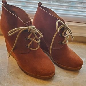 Steve Madden Chestnut Suede Leather TANNGOO Lace Up Wedge Ankle Boots